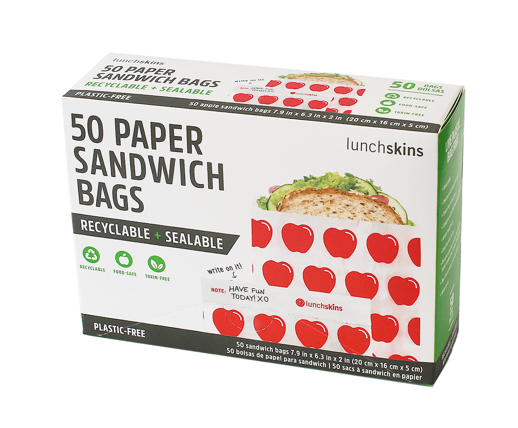 Recyclable + Sealable Non-Wax Paper Sandwich Bags w/Closure Strip (50 Count)